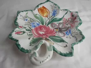 Vintage Italy Handpainted Floral candy trinket nut dish Handle - Picture 1 of 7