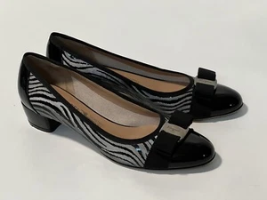 SALVATORE FERRAGAMO SCHLEIFE SCHWARZ LEDER FLACH LOW PUMPS SCHUHE GRÖSSE 7,5 4A SCHMAL - Bild 1 von 12