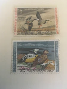 2 Bund Zugvogel Jagd Ente Briefmarken - 1972 & 1973 - Bund Entenmarke - Bild 1 von 5