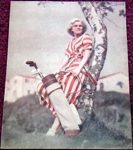 JEAN HARLOW mounted PHOTO - not a magazine - with golf clubs (1930's); cut perft - Imagen 1 de 3