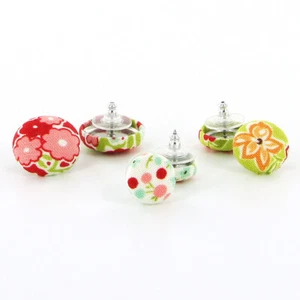 DIY Craft Kit - LARGE - Size 36 (23 mm) Fabric Cover Button Earrings KIT-5 Pairs - Picture 1 of 6