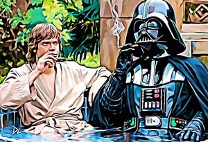 Stampa Pop Art Luke Skywalker & Darth Vader "Hot Tub" - Poster 13 x 19 - Foto 1 di 1