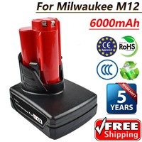 6000mAh Li-Ion 12V Battery For For MILWAUKEE M12, 48-11-2440, C12 BX, M12 XC