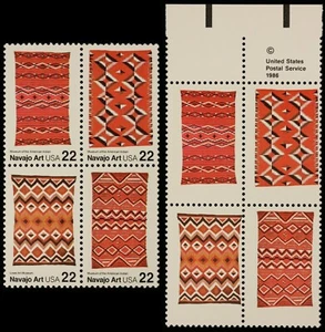 1986 US Scott # 2238b und 2238 Viererblock schwarz ausgelassen - Navajo Art - neuwertig - Bild 1 von 3