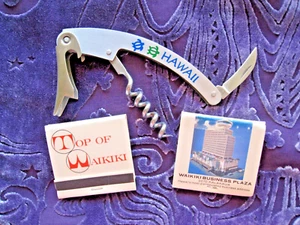 VTG 1990s HAWAIAN Bottle WINE opener & TOP OF WAIKIKI PLAZA 2 full Matchbooks. - Picture 1 of 15