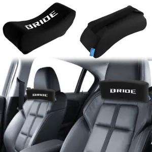 2Pcs JDM BRIDE Embroidery Black Leather Car Neck Rest Pillow Headrest Cushion - Bild 1 von 7