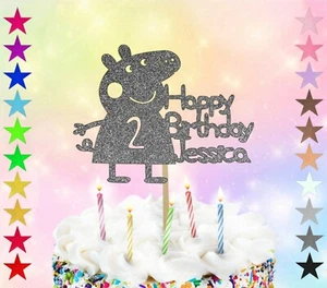 Charcoal Personalised Peppa Pig Birthday Cake Topper Single Sided Glitter - Picture 1 of 1