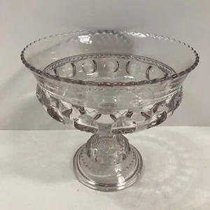 Vintage Cut Art Glass Bowl Raised Candy Dish Purple Hue Tinge Excellent MCM - Picture 1 of 7