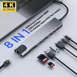 Hot USB C Hub 8 in 1 USB C to HDMI Multiport Dongle Adapter 4K 3 USB 3.0 Ports - Picture 1 of 11