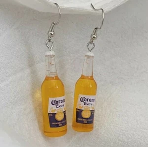 3D Miniature Corona Beer Bottle Bogan silver Dangle Drop Novelty Earrings 140 - Picture 1 of 1