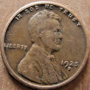 1925-S WHEAT CENT, FINE TO VF CONDITION, BROWN COLOR, CIRCULATED, NOT CLEANED - Imagen 1 de 2