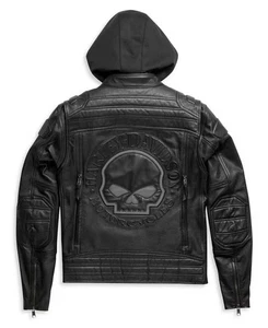 Harley-Davidson Mens Skull Leather Jacket Hoodie Cowhide Biker Motorcycle Riding - Picture 1 of 4