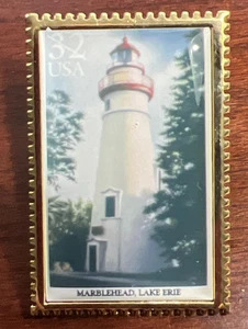 2 New - Marblehead Lake Erie Postage Stamp Style Enamel Hat Lapel Pin SEALED - Picture 1 of 10