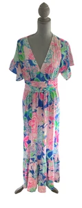 LILLY PULITZER Jessi Peony For Your Thoughts Empire Waist Ruffled Long Dress Lg - Picture 1 of 12