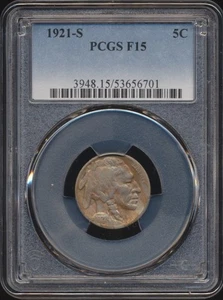 1921-S Buffalo Nickel PCGS F 15 - Picture 1 of 2