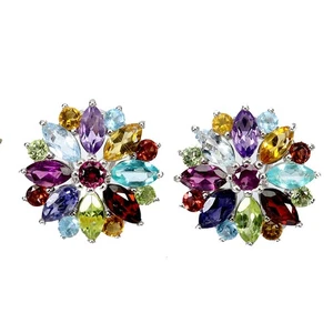925 Sterling Silver Earrings Marquise Peridot Citrine Iolite Gemstone Jewelry - Picture 1 of 13