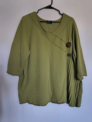 Fenini Топ женщин 1 X блузка пуловер 3/4 рукав 100% хлопок текстура кнопка - Изображение 1 из 4