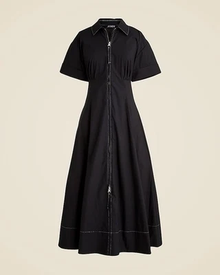 Camisa-Vestido J.Crew Cremallera Talla 12 Negro Algodón Popelina Manga Corta Puntada en Contraste Foto 1 de 4