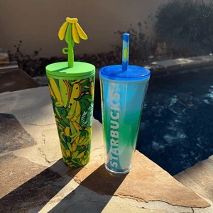 Starbucks Summer Tropical Duo  Farm Rio Collaboration + Blue Ombre Cold Cup - Picture 1 of 10
