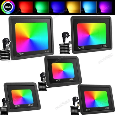 Proiettore LED RGB faretto esterno dimmerabile proiettore lampada da giardino 10-100W - Immagine 1 di 4