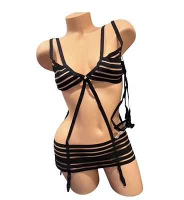 Juego de liga Frederick's of Hollywood Zuzanna con tiras bondage negro mediano Foto 1 de 4