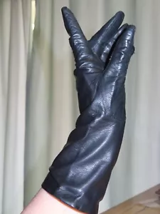 Vintage KISLAV Ladies Black Leather Gloves 1940s / 50s Size 7 Made in France - Picture 1 of 5