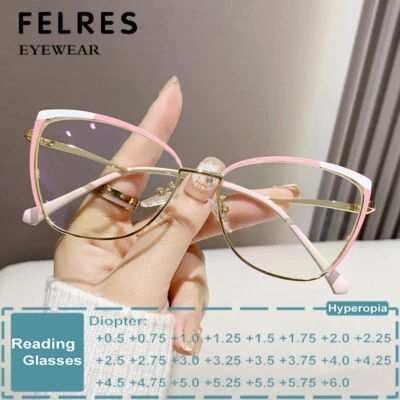Mujeres Moda Anti Luz Azul Gafas de Lectura Metal Ojo de Gato Gafas Presbicias  Foto 1 de 4