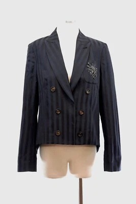 NUEVO CON ETIQUETAS $3995 Chaqueta Brunello Cucinelli 2 Tonos Rayas DB con Cristales de Swarovski 42 A176 Foto 1 de 4