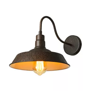 Industrial Vintage Mottled Rust Wall Sconce Light Iron Gooseneck Barn Wall Lamp - Picture 1 of 9