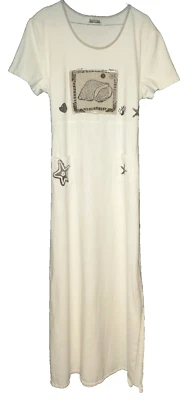 Nina Piccalino Maxi Dress WOMENS 2XL Appliqué Star Pockets Cotton Cream VTG - Image 1 of 4