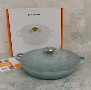 Le Creuset Signature Cast Iron 2.25 Quart Flower Petal Braiser, Sea Salt - NEW - Picture 1 of 18