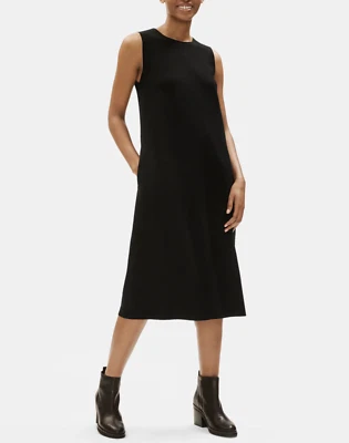 Vestido midi para mujer Eileen Fisher negro de lana hervida con linterna talla M Foto 1 de 3