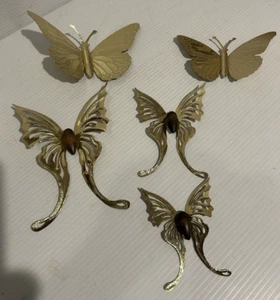 VTG LOT MCM Home Interiors Gold Tone Metal 3D Butterfly Wall Decor Set of 5 USA - Picture 1 of 5