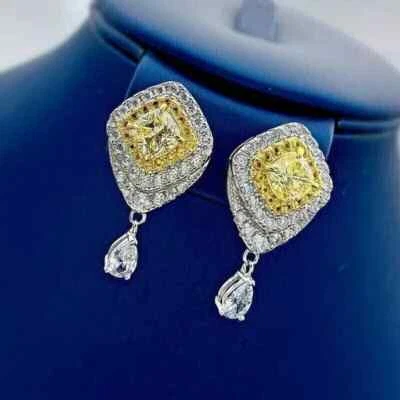 14k White Gold Plated 4Ct Lab Created Citrine Diamond Drop/Dangle Earrings - Image 1 of 4