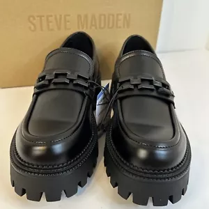 Steve Madden Women Black Chunky Loafer AERIN Shoe Sz 8 Platform Y2K Preppy Chain - Picture 1 of 12