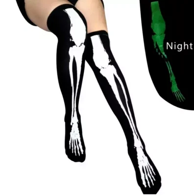 Skeleton Socks Glow in Dark Halloween Costume Party Glow Stocking Thigh High - Image 1 of 4