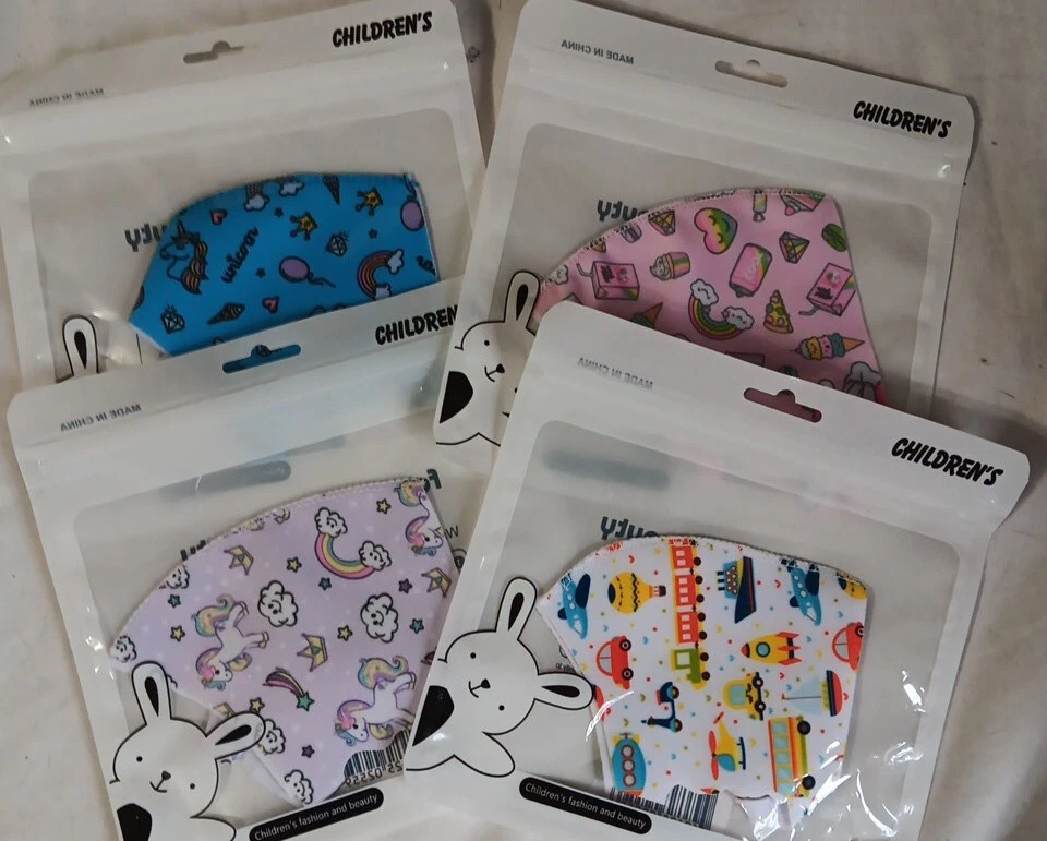 Children's Cloth Face Masks Lot Of 4 Reusable Unicorns Cars Trains Airplanes - Image 1 of 4