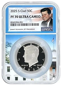 2025 S Kennedy placcato mezzo dollaro NGC PF70 ultra cameo - nucleo della Casa Bianca - LIVE - Foto 1 di 2