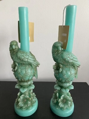 Dos nuevas velas escultura de cera grande Tommy Bahama loro pájaro azul/verde 12" de alto Foto 1 de 4