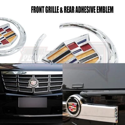 Front Grille & Rear Adhesive Trunk Lid Badge Emblem For Escalade SRX ATS CT6 CTS - Image 1 of 4