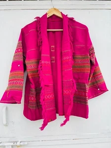 Unisex Gujarati Jacket Open Pink Kimono Party Wear Boho Coat Festival Outfit - Picture 1 of 10