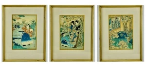KUNISADA 19th century Original Japanese Woodblocks 3 Plates/ Prints Shiba Seal - Bild 1 von 12