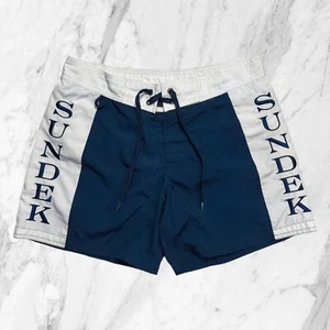 Sundek badehose Herren Blau Weiss Bestickt Elastisch bade shorts Tasche GRÖSSE S - Bild 1 von 9