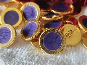 Lot 6 Buttons Vintage Metal Golden Violet Sparkly Shank 1,5 CM Reference 3144 - Picture 1 of 2