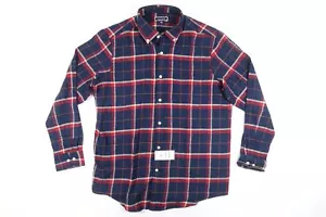 CLUB ROOM PLAID WINDOWPANE NAVY BLUE RED LARGE FLANNEL BUTTON FRONT SHIRT NEW - Picture 1 of 9