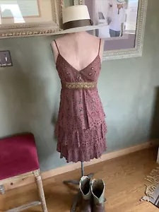 Sue Wong 10 Brown Cotton Eyelet Dress Edited A Line Country Boho Beach Western - Picture 1 of 11