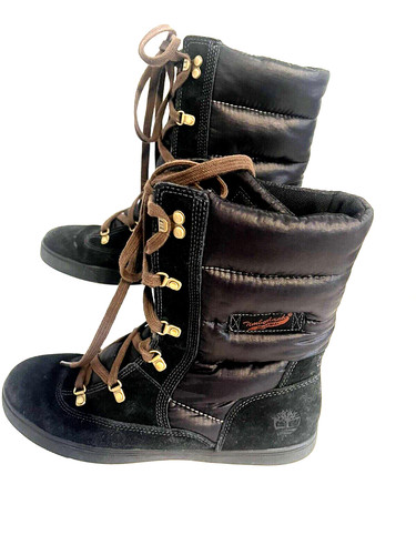 Stivali donna Timberland neri scamosciati e tessuto metà polpaccio stringati invernali TG 8