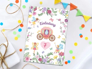 Einladungskarten 7. Kindergeburtstag Mädchen Fee Prinzessin siebte Geburtstag - Bild 1 von 4