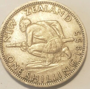 1955 New Zealand One Shilling Mintage 200,000 - Picture 1 of 3