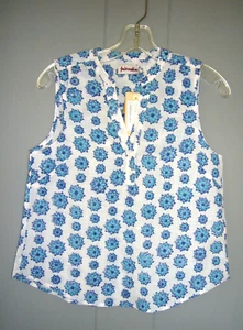 Camiseta sin mangas Fabindia nueva con etiquetas talla S blanca con flores azules 100 % algodón - Imagen 1 de 4